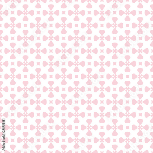 Simple pink vector geometric seamless pattern with flowers, squares, crosses