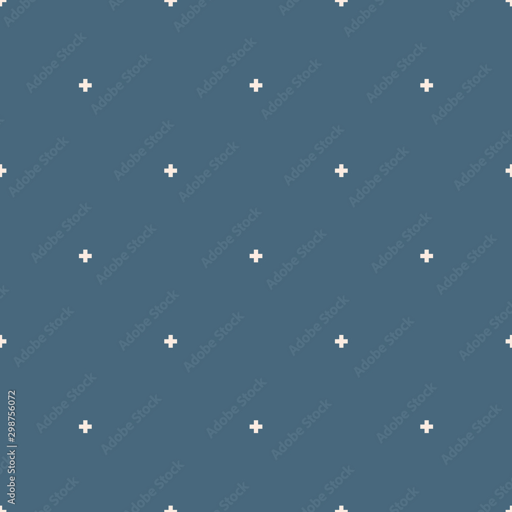 Vector minimalist geometric seamless pattern with small crosses. Blue and beige