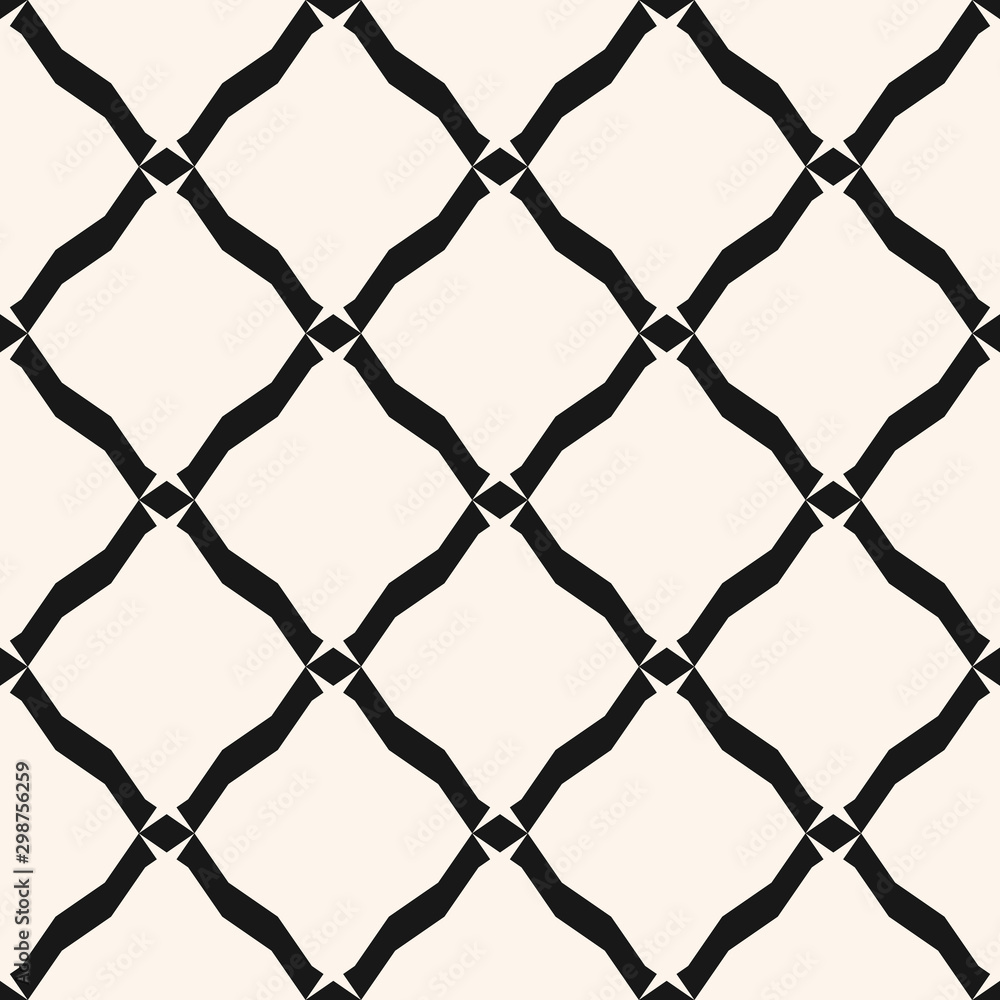 Naklejka premium Vector seamless pattern, black and white geometric texture of mesh, net, grid