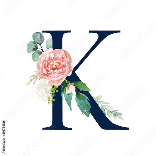 Floral Alphabet Navy Color Letter U Stock Illustration 1136093624