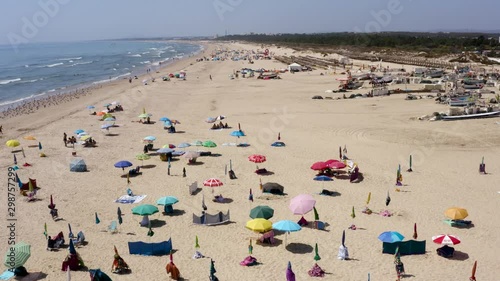 Aerial footage of ocean, beach in Algarve Portugal