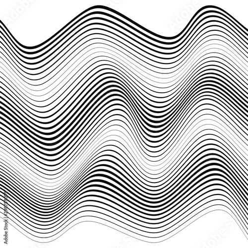 Black different width horizontal stripes. Monochrome pattern. Op art. Modern abstract background for web pages, prints, template and textile design
