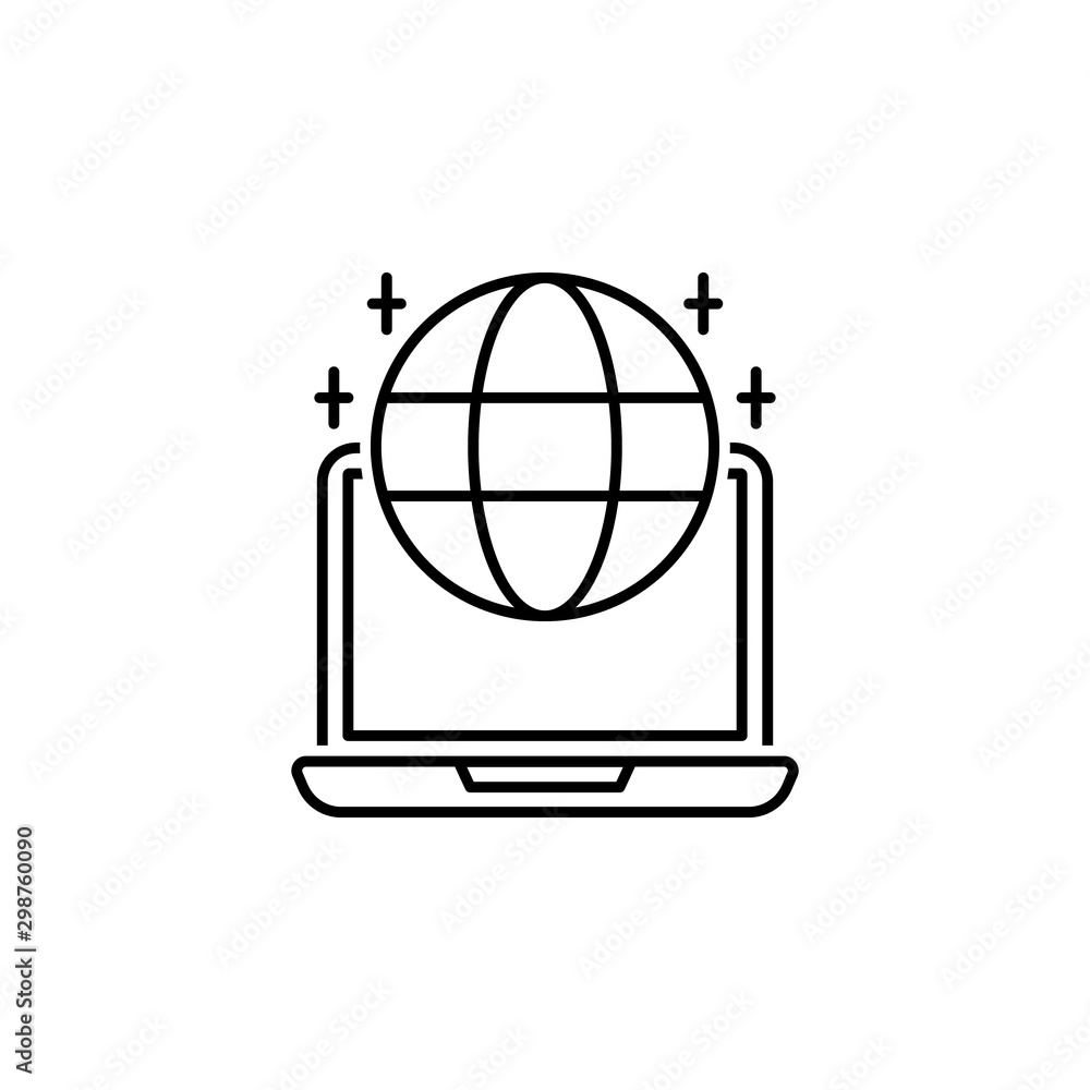 Online learning globe laptop simple line icon Online learning globe laptop simple line icon