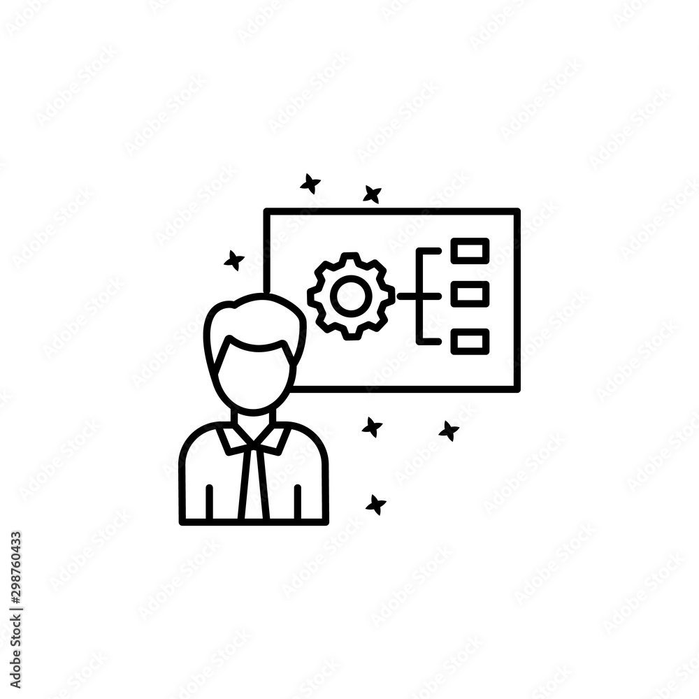 Man gear project strategy icon. Simple line, outline vector of project management icons for ui and ux, website or mobile application Man gear project strategy icon. Simple line, outline vector of project management icons for ui and ux, website or mobile application