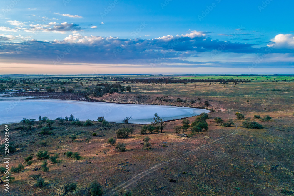 Aerial view of Australian desert and salt lake at dusk Aerial view of Australian desert and salt lake at dusk