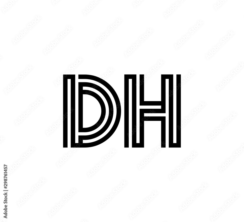 Initial two letter black line shape logo vector DH Initial two letter black line shape logo vector DH