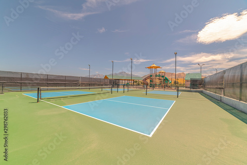 All weather green and blue pickleball court