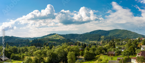 Panoramic View of Carpathian Mountains in Summer Sunny Day. Bukovel, Ukraine