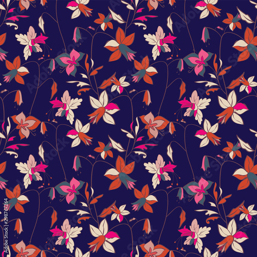 Floral seamless pattern with abstract leaves, flowers.