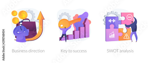 Profit growth, career success achievement, strengths and weaknesses assessment icons set. Business direction, key to success, swot analysis metaphors. Vector isolated concept metaphor illustrations