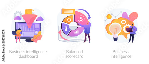Data analysis, strategic management, analytical research icons set. Business intelligence dashboard, balanced scorecard, business intelligence metaphors. Vector isolated concept metaphor illustrations