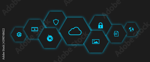Polygons cloud files icons dark blue