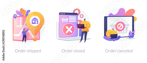 Parcel tracking system, digital shopping, online purchase distribution icons set. Order shipped, order closed, order canceled metaphors. Vector isolated concept metaphor illustrations