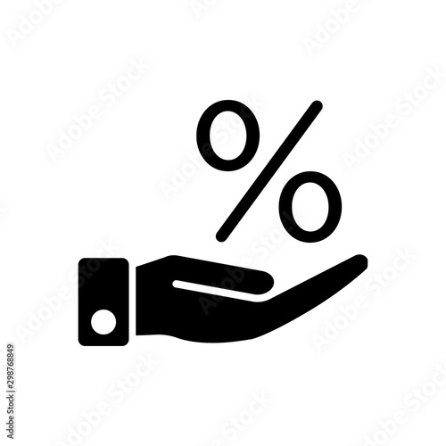 Hand and percentage signage, discount icon