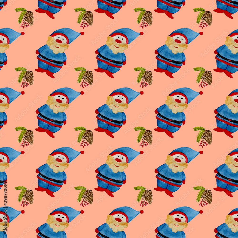 seamless pattern theme new year Santa and bump on Christmas tree seamless pattern theme new year Santa and bump on Christmas tree