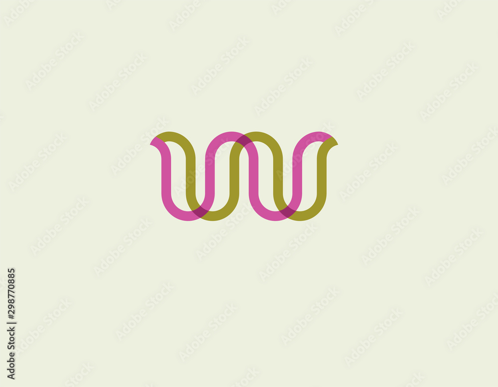 Creative abstract logo sign letter W of two wavy lines of pink and green for your company