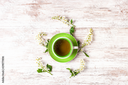 Tea and flowers of cherry