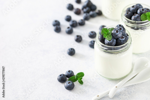 Homemade yogurt with blueberry and mint