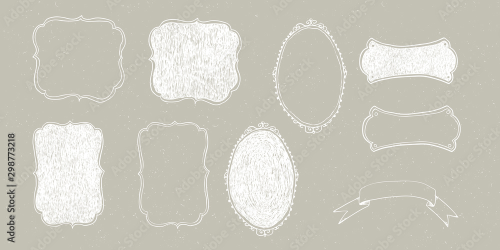 Vector Christmas illustration collection of frames on beige / grey snowy craft background. Winter design. Merry Christmas and Happy New Year! - obrazy, fototapety, plakaty 