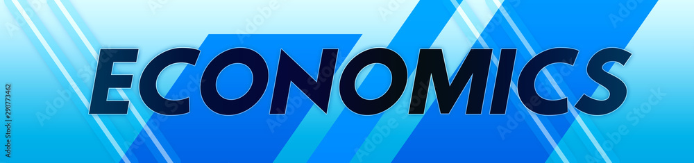 Economics - clear black text typography isolated on blue background Economics - clear black text typography isolated on blue background