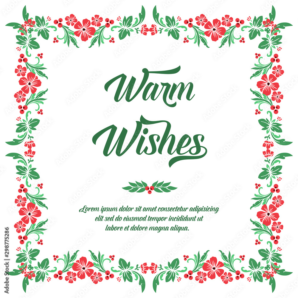 Lettering warm wishes, with cute red flower frame, isolated on white background. Vector Lettering warm wishes, with cute red flower frame, isolated on white background. Vector