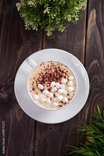 cappuccino with marshmallow and chocolate photo