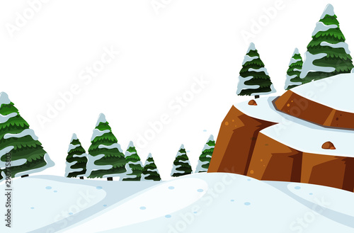 Landscape background with snow on ground and trees