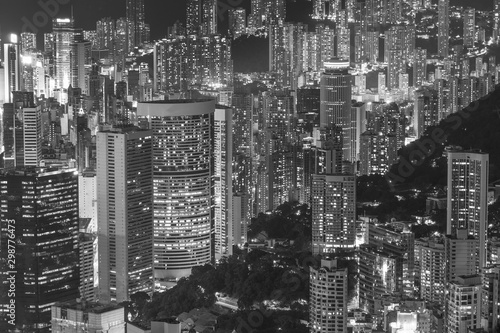 Night scene of aerial view of Hong Kong City