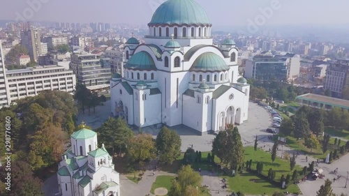 Breathtaking aerial 4k tilting shot of Saint Sava Temple, orthodox church Belgrade photo