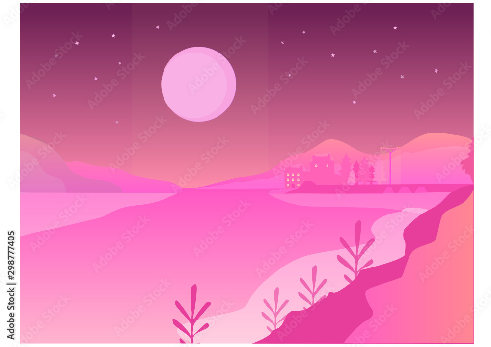 landscape with full moon landscape with full moon