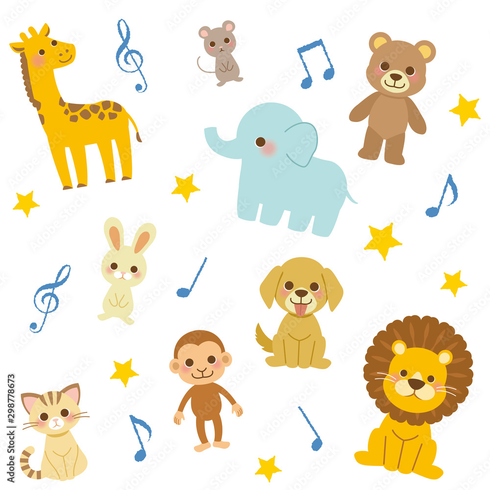 Obraz premium 動物と音符のイラスト