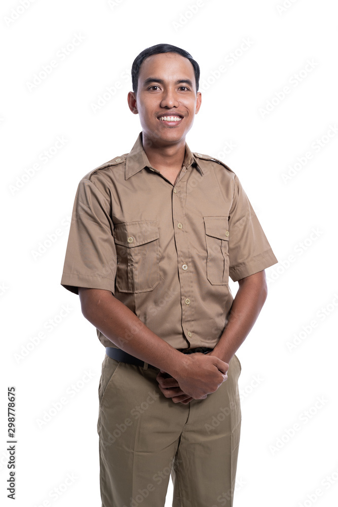 portrait of government worker wearing khaki uniform. pegawai negeri sipil of indonesia pns portrait of government worker wearing khaki uniform. pegawai negeri sipil of indonesia pns