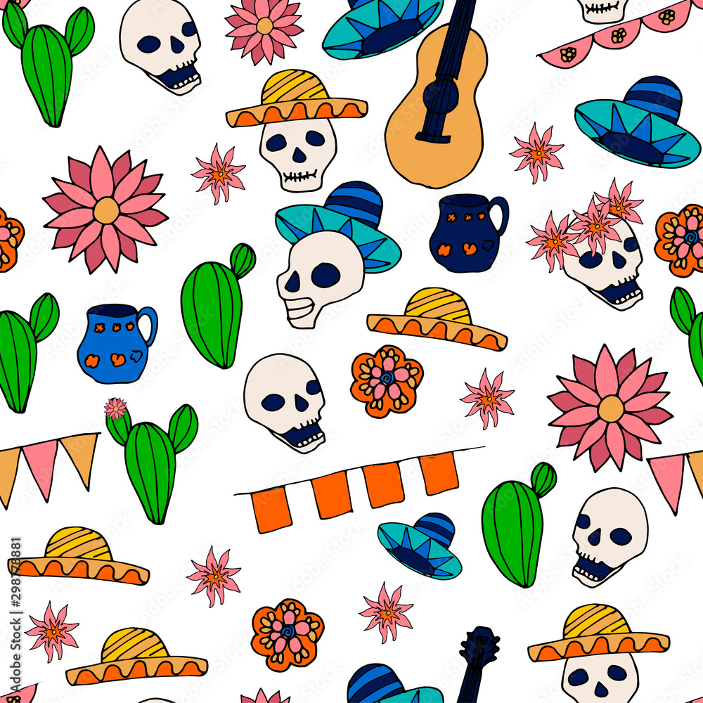 Obraz premium seamless background with hand-drawn doodle style for holiday day of the dead
