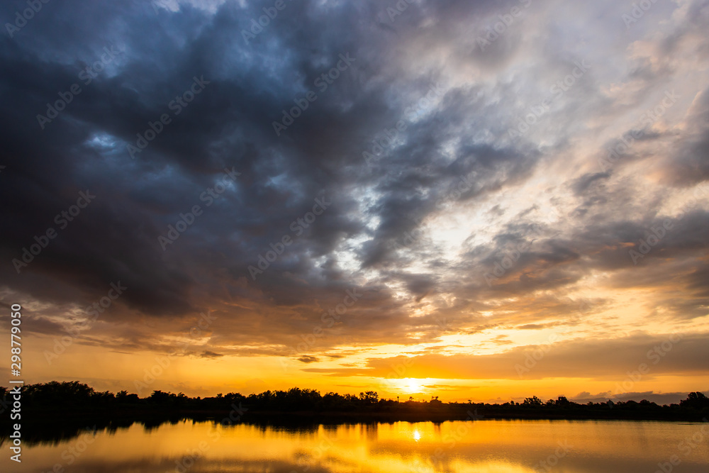 colorful dramatic sky with cloud at sunset