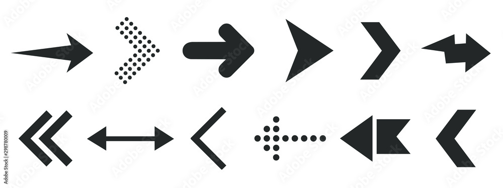 Black arrow icons for web design isolated on white. Vector illustration 