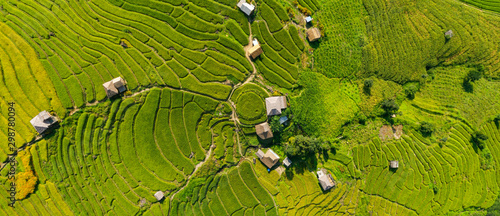 Canvas Print Aerial Top view of Pa Bong Piang terraced rice fields, Mae Chaem, Chiang Mai Thailand
