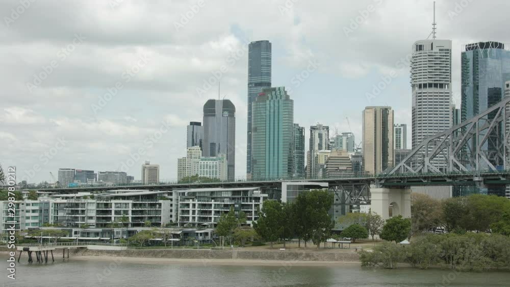 Slow Mo wide angle of the south side of the Story Bridge over the Brisbane river shot from Wilson Outlook Slow Mo wide angle of the south side of the Story Bridge over the Brisbane river shot from Wilson Outlook