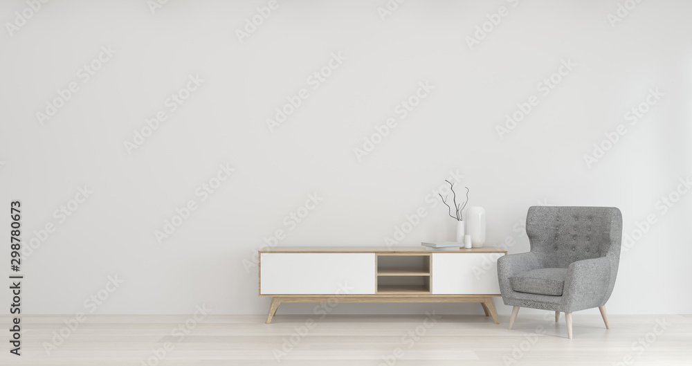 wall mockup and TV cabinet in front of the empty clean wall 3d rendering modern home design,Minimal mock up element for graphic design wall mock up - obrazy, fototapety, plakaty 