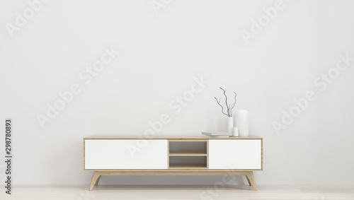 wall mockup and TV cabinet in front of the empty clean wall 3d rendering modern home design Minimal mock up element for graphic design wall mock up