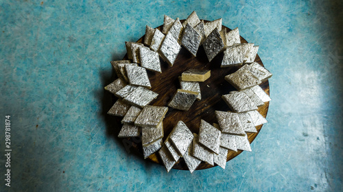 kaju katli also known as kaju katri is an Indian sweet specially made for Diwali. Diwali is biggest festival of India photo