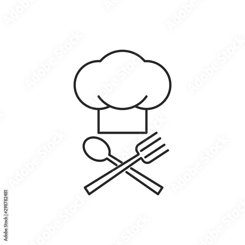 Chef logo. Outline thin line illustration. Flat and isolated on white background. 