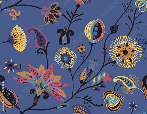 Quadro su tela Seamless floral background paisley for textiles, wallpaper