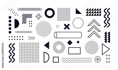 Mega set of memphis design elements, template for your project. Big colorful vector collection