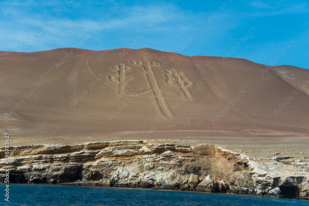 The Paracas Candelabra, also called the Candelabra of the Andes, on the