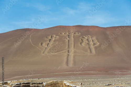 The Paracas Candelabra  also called the Candelabra of the Andes  on the Ballestas Islands  Peru 