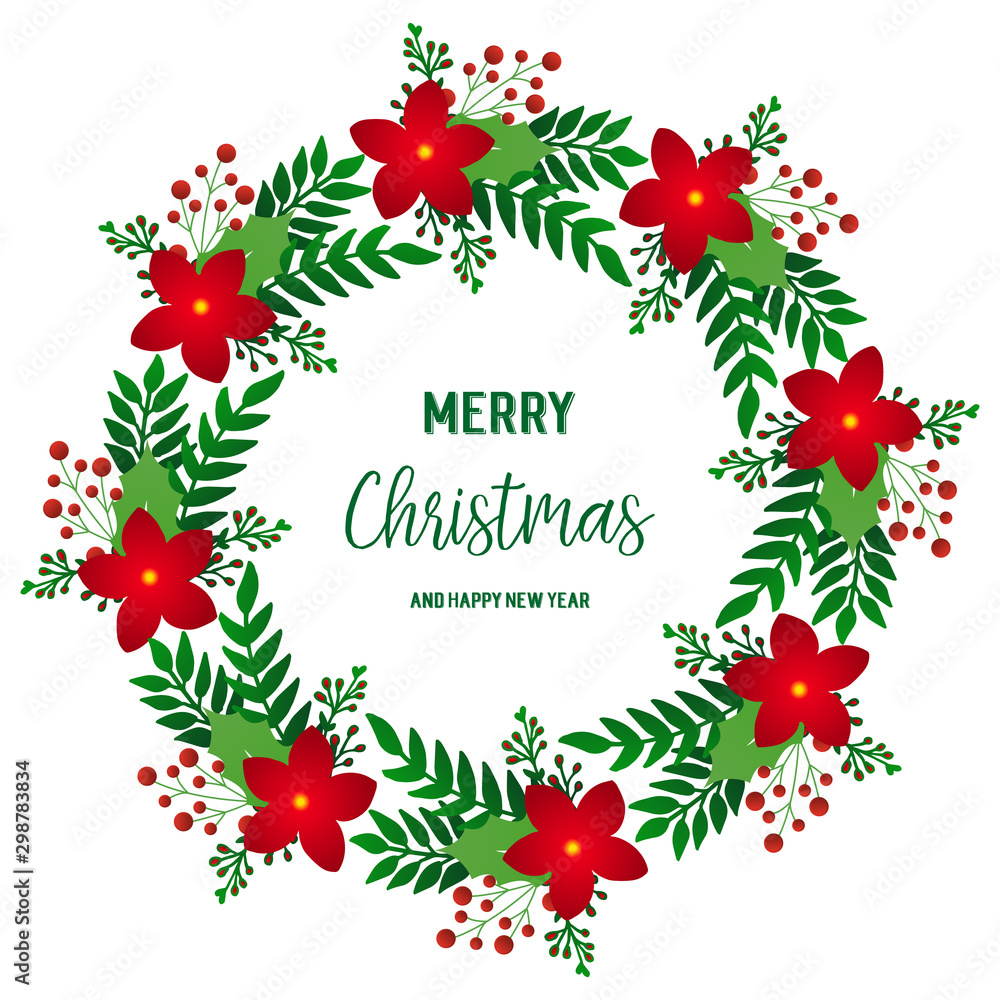 Greeting card merry christmas and happy new year, with pattern of red flower frame elegant. Vector Greeting card merry christmas and happy new year, with pattern of red flower frame elegant. Vector