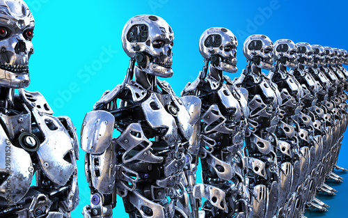 Fototapeta 3d Illustration or Models of many Robotic Cyborg Servants with Clipping Path
