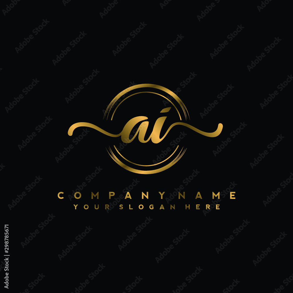 AI Initial handwriting logo design with golden brush circle. Logo for fashion,photography, wedding, beauty, business AI Initial handwriting logo design with golden brush circle. Logo for fashion,photography, wedding, beauty, business