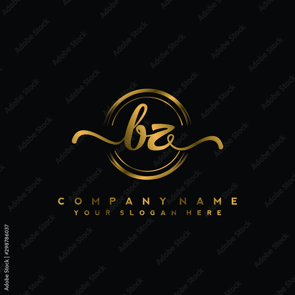 BZ Initial handwriting logo design with golden brush circle. Logo for fashion,photography, wedding, beauty, business BZ Initial handwriting logo design with golden brush circle. Logo for fashion,photography, wedding, beauty, business