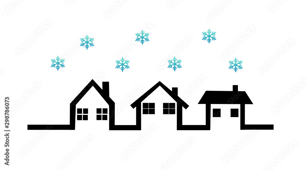 snowflakes vector illustration art with houses